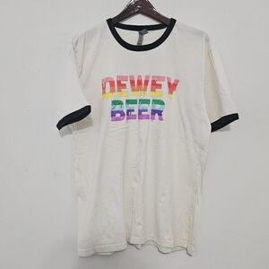 Dewey Beer Size XL 100% Cotton Off White Short-sleeved T Shirt with Rainbow Logo